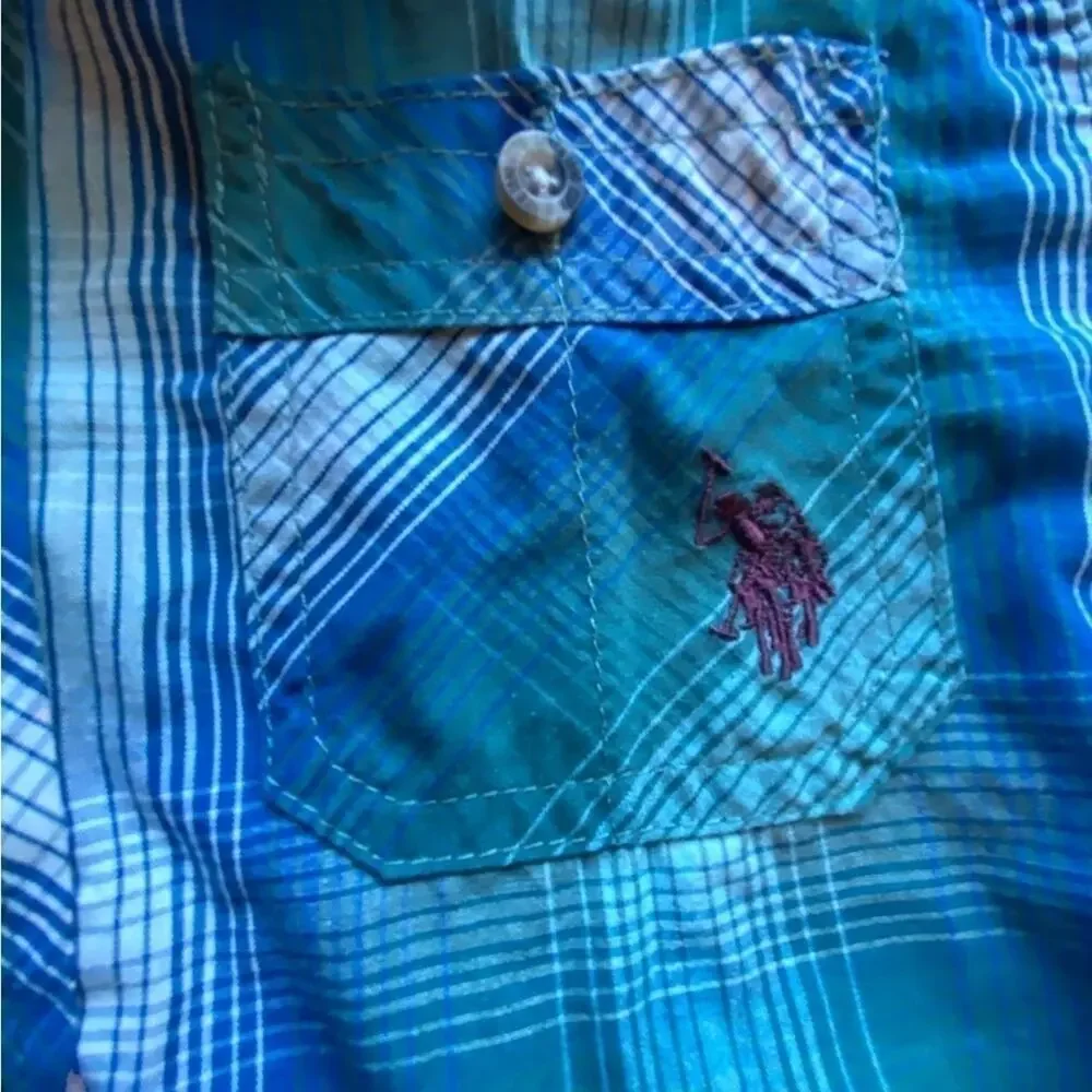 US Polo Ssoc Blue Plaid Long Sleeve Shirt Size L (7)